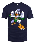 Fierce Cartoon Duck Mascot Football Style Graphic T Shirt Tee - navy t-shirt on white background