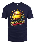 All Stars Softball Graphic T Shirt Golden Ball Sports Tee - navy t-shirt on white background