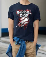 Funny Crazy Duck Cartoon Exploded Style Graphic T Shirt Tee - model wearing navy tee with hands in pockets