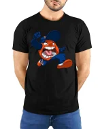 Wild Shouting Mascot Character Cartoon Graphic T Shirt Tee - model wearing black tee with hands behind back