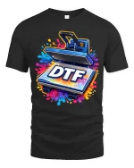 DTF Heat Press Printing Funny Graphic T-Shirt Color Splash - black t-shirt on white background