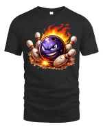 Fire Strike Bowling Ball Graphic Funny Bowling Sport T-Shirt - black t-shirt on white background