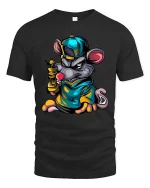 Street Rat Graffiti Cartoon Urban Mouse Graphic T-Shirt - black t-shirt on white background