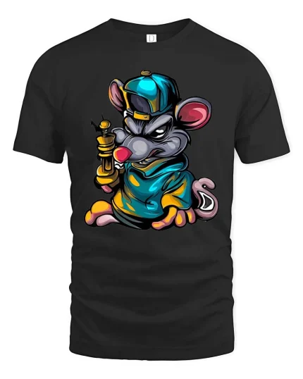 Street Rat Graffiti Cartoon Urban Mouse Graphic T-Shirt - black t-shirt on white background