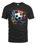 Color Splash Soccer Ball Graphic Football Fan Sport T-Shirt - black t-shirt on white background