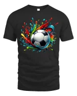 Color Burst Soccer Ball Graphic Football Art Style T-Shirt - black t-shirt on white background