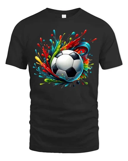 Color Burst Soccer Ball Graphic Football Art Style T-Shirt - black t-shirt on white background