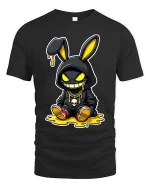 Streetwear Bunny Drip Hoodie Style Graphic T-Shirt Design - black t-shirt on white background