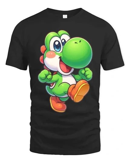 Cute Green Dino Cartoon Retro Gaming Style Graphic T-Shirt - black t-shirt on white background