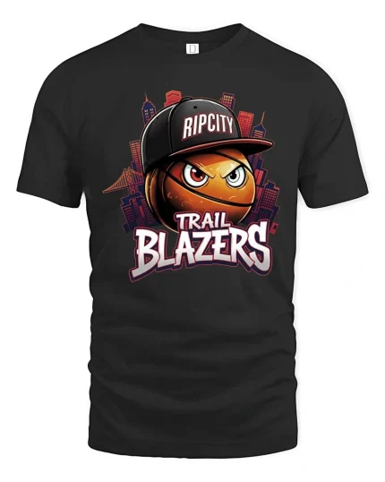 Rip City Basketball Street Style Trail Blazers Fan T-Shirt - black t-shirt on white background