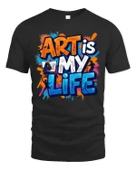 Art Is My Life Creative Artist Graphic Paint Splash T-Shirt - black t-shirt on white background