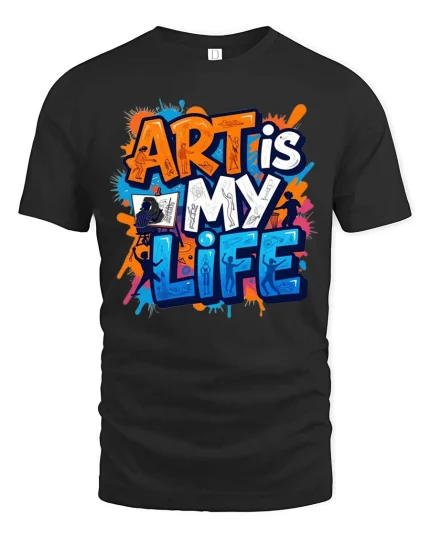 Art Is My Life Creative Artist Graphic Paint Splash T-Shirt - black t-shirt on white background