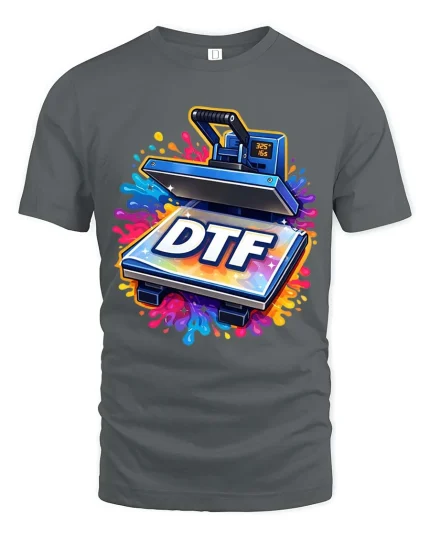 DTF Heat Press Printing Funny Graphic T-Shirt Color Splash - gray t-shirt on white background