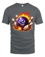 Fire Strike Bowling Ball Graphic Funny Bowling Sport T-Shirt - gray t-shirt on white background