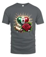Mexican Heart Rose Pride Graphic Cultural Love T-Shirt - gray t-shirt on white background