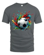 Color Burst Soccer Ball Graphic Football Art Style T-Shirt - gray t-shirt on white background