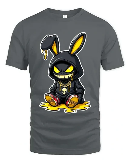 Streetwear Bunny Drip Hoodie Style Graphic T-Shirt Design - gray t-shirt on white background