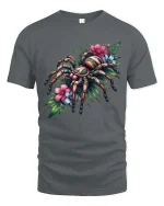 Tarantula Flower Botanical Art Graphic T-Shirt Design - gray t-shirt on white background