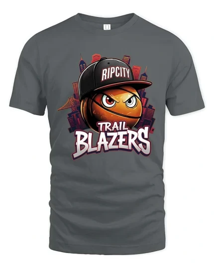 Rip City Basketball Street Style Trail Blazers Fan T-Shirt - gray t-shirt on white background