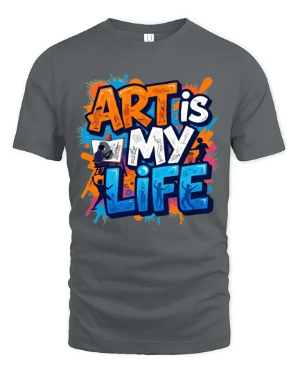Art Is My Life Creative Artist Graphic Paint Splash T-Shirt - gray t-shirt on white background