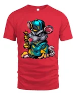 Street Rat Graffiti Cartoon Urban Mouse Graphic T-Shirt - red t-shirt on white background