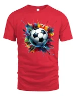 Color Splash Soccer Ball Graphic Football Fan Sport T-Shirt - red t-shirt on white background