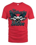 The Brotherly Shove Eagles Football Fan Graphic T-Shirt - red t-shirt on white background