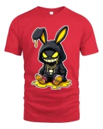 Streetwear Bunny Drip Hoodie Style Graphic T-Shirt Design - red t-shirt on white background