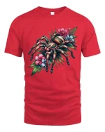 Tarantula Flower Botanical Art Graphic T-Shirt Design - red t-shirt on white background