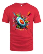 Bullseye Target Dart Color Splash Graphic T-Shirt Design - red t-shirt on white background