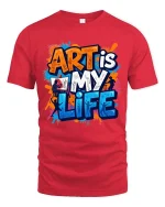 Art Is My Life Creative Artist Graphic Paint Splash T-Shirt - red t-shirt on white background