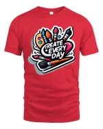 Create Every Day Artist Paint Brush Creative Graphic T-Shirt - red t-shirt on white background