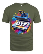 DTF Heat Press Printing Funny Graphic T-Shirt Color Splash - military green t-shirt on white background