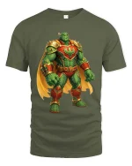 Cactus Warrior Superhero Graphic Funny Desert Hero T-Shirt - military green t-shirt on white background