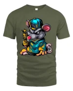 Street Rat Graffiti Cartoon Urban Mouse Graphic T-Shirt - military green t-shirt on white background
