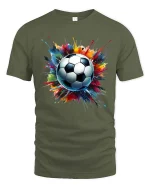 Color Splash Soccer Ball Graphic Football Fan Sport T-Shirt - military green t-shirt on white background