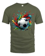 Color Burst Soccer Ball Graphic Football Art Style T-Shirt - military green t-shirt on white background
