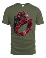 Dark Gothic Eye Ring Monster Horror Graphic T-Shirt - military green t-shirt on white background