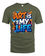 Art Is My Life Creative Artist Graphic Paint Splash T-Shirt - military green t-shirt on white background