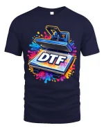 DTF Heat Press Printing Funny Graphic T-Shirt Color Splash - navy t-shirt on white background