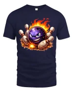 Fire Strike Bowling Ball Graphic Funny Bowling Sport T-Shirt - navy t-shirt on white background