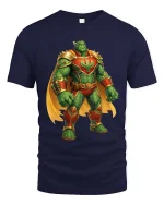 Cactus Warrior Superhero Graphic Funny Desert Hero T-Shirt - navy t-shirt on white background