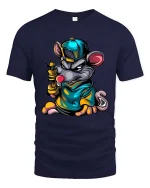 Street Rat Graffiti Cartoon Urban Mouse Graphic T-Shirt - navy t-shirt on white background