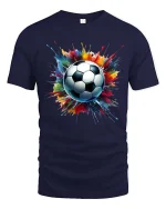 Color Splash Soccer Ball Graphic Football Fan Sport T-Shirt - navy t-shirt on white background