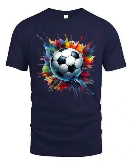 Color Splash Soccer Ball Graphic Football Fan Sport T-Shirt - navy t-shirt on white background
