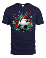 Color Burst Soccer Ball Graphic Football Art Style T-Shirt - navy t-shirt on white background
