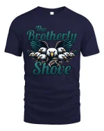 The Brotherly Shove Eagles Football Fan Graphic T-Shirt - navy t-shirt on white background