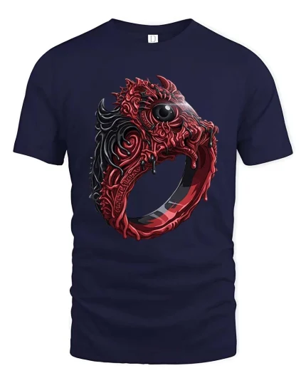 Dark Gothic Eye Ring Monster Horror Graphic T-Shirt - navy t-shirt on white background