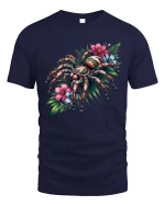 Tarantula Flower Botanical Art Graphic T-Shirt Design - navy t-shirt on white background