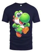 Cute Green Dino Cartoon Retro Gaming Style Graphic T-Shirt - navy t-shirt on white background